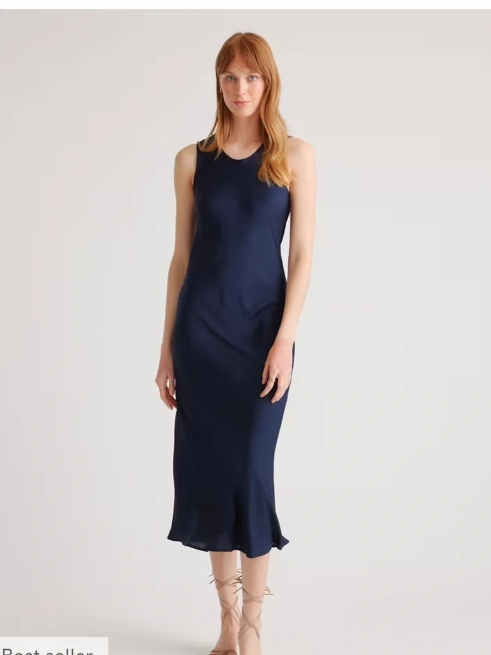 Quince Washable Stretch Silk Tank Midi Dress Sz L Navy Blue - Picture 1 of 4